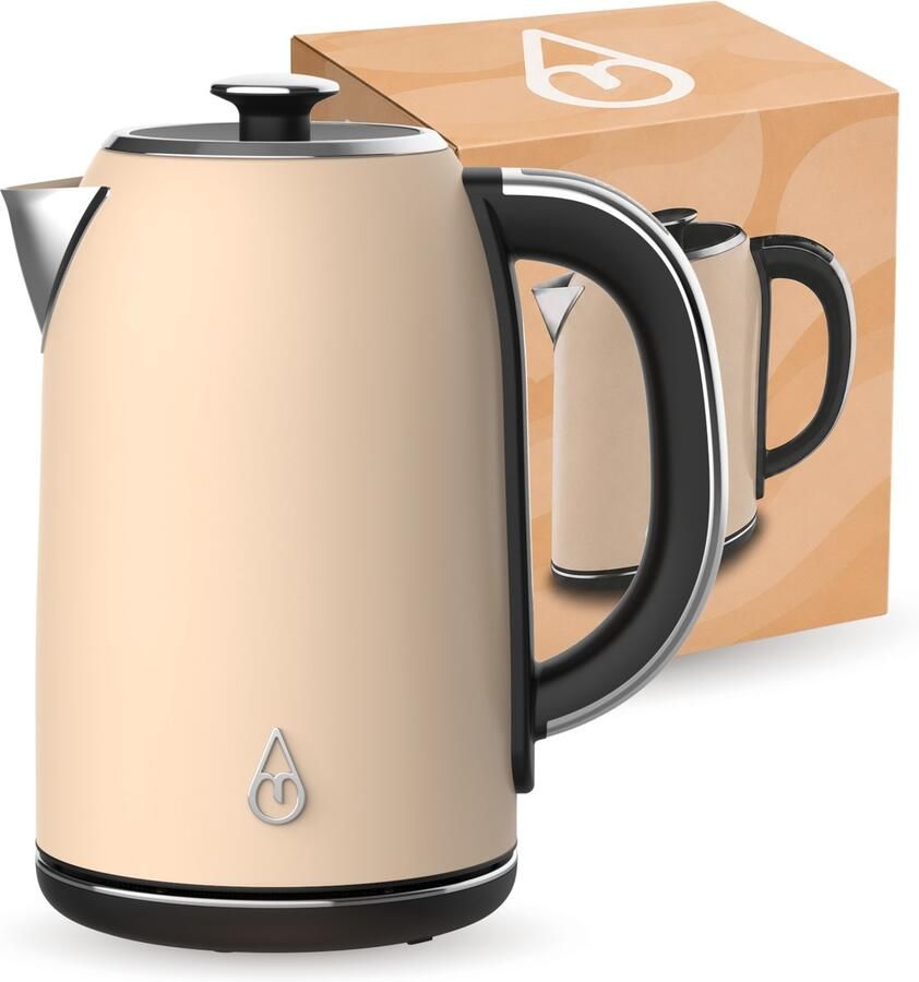 Motivai Waterkoker met Warmhoudfunctie & Temperatuurregeling – 1.7L – 2200W – BPA-vrij & PHAS-vrij RVS – Dubbelwandig Retro Design met Kalkfilter & Droogkookbeveiliging – Retro – Matte Beige