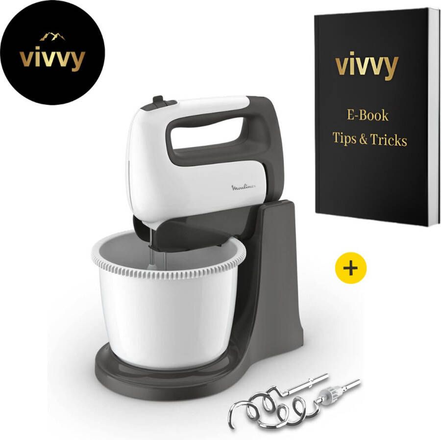 Moulinex Mixer Met Mengkom Multifunctioneel Keukenmixer Met Mengkom 2 In 1 Deegmachine Met Garde & Haken 100% Tevredenheidsgarantie 500W 5 Snelheden 2.5 Liter