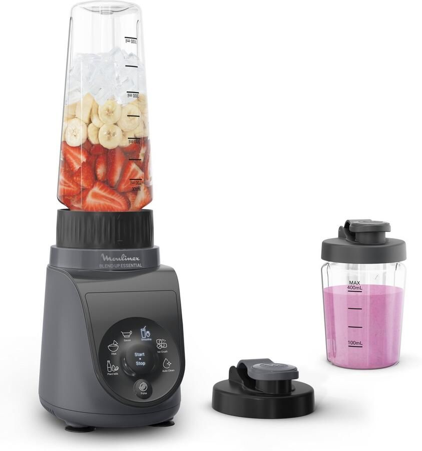 Moulinex Blend Up Essential LM1EHBF0 – Mini Blender – Romige smoothies en sauzen – 800 W – 6 automatische programma s – Tritan drinkflessen voor onderweg – Smoothie blender