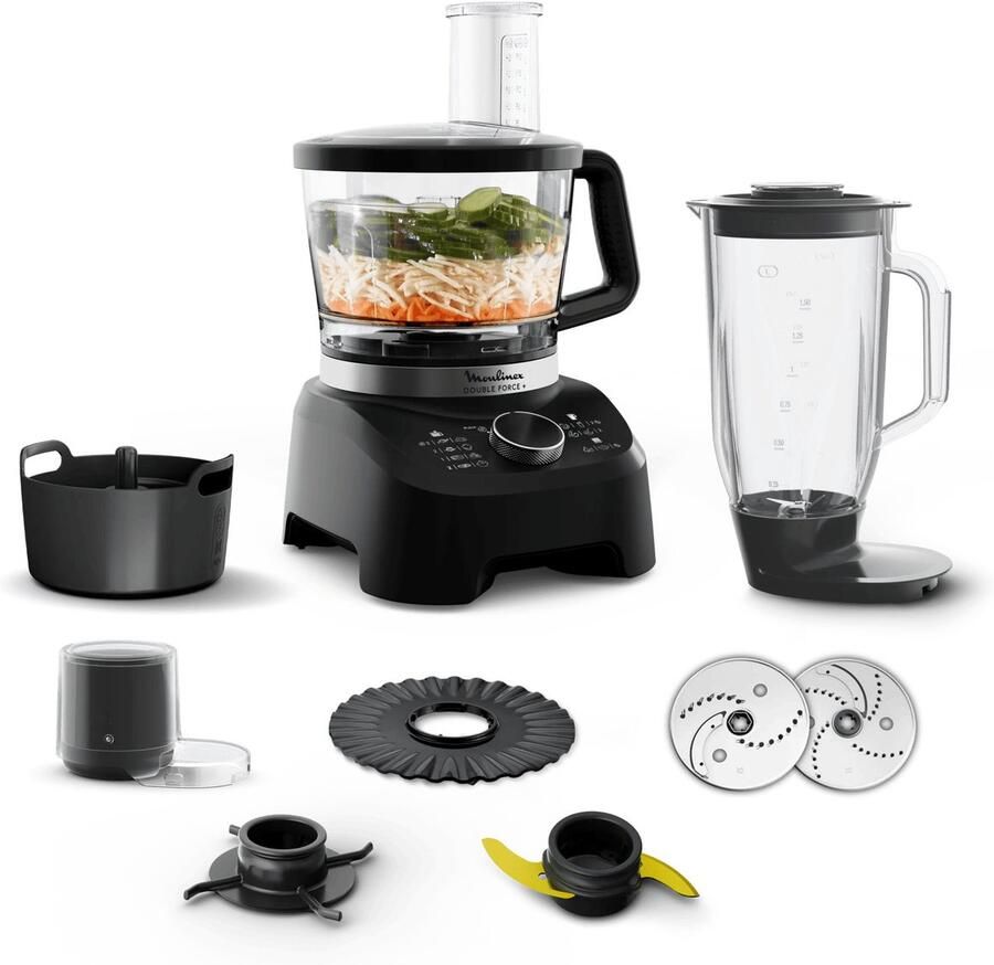 Moulinex DoubleForce Foodprocessor 1000 W 28 Functies Kom 3 L Blender Zwart FP8318F0