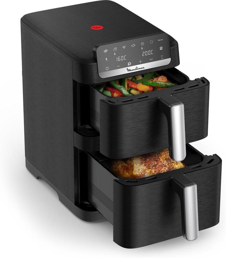 Moulinex Easy Fry Crispy Stack EZ7528F0 – Dual airfryer 10L – EvenFry technologie – Sync modus – 7 programma s – Compacte heteluchtfriteuse