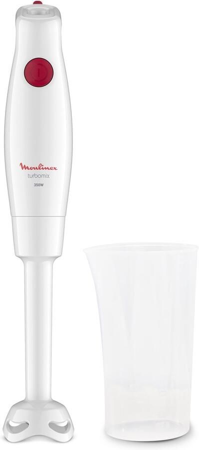 Moulinex Staafmixer DD12A1 Turbomix 1 snelheid ergonomische handgreep voet van kunststof 2 robuuste zelkrom-lemmeten spatscherm vaatwasserbestendig afneembaar deel