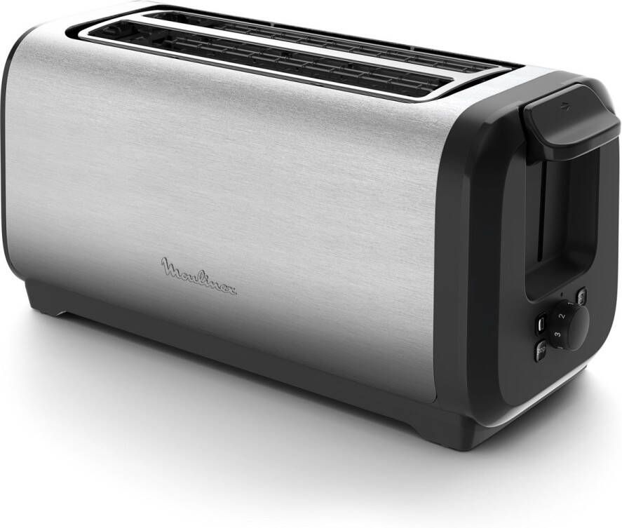 Moulinex Subito LS5S4DE0 – Broodrooster met 2 lange sleuven – Snel roosteren – Energiebesparing – 7 bruiningsstanden – Ontdooifunctie – Inox