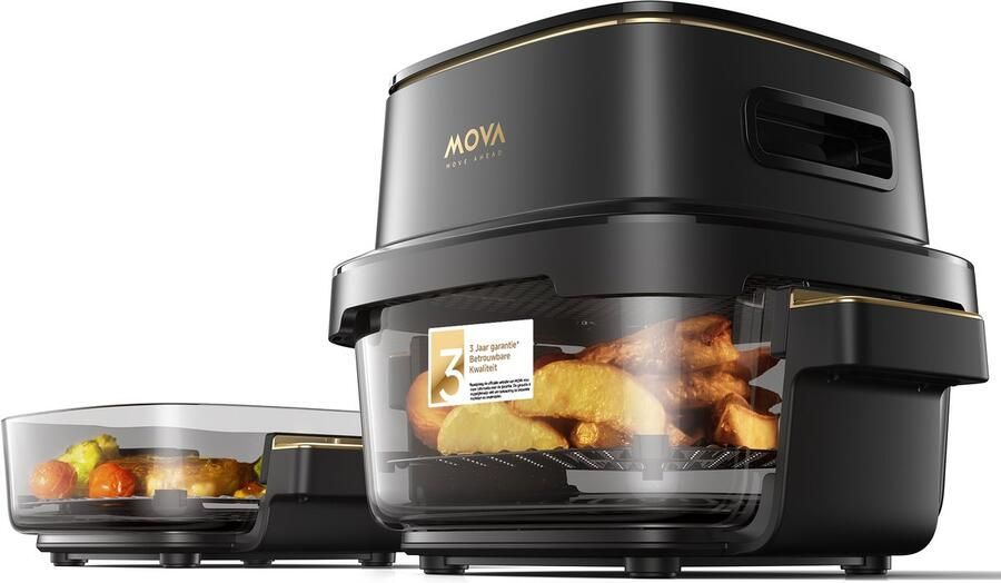 Mova Aeroglass AF20 Pro Glazen Airfryer Dubbele Capaciteit 4L + 2.5L Borstelloze Grill