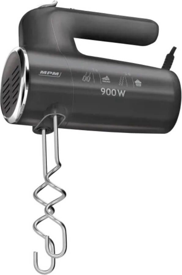 MPM Handmixer met 2 Kloppers en 2 Deeghaken 6 Snelheden met Turbofunctie KRACHTIG met 900W Antraciet - Foto 2