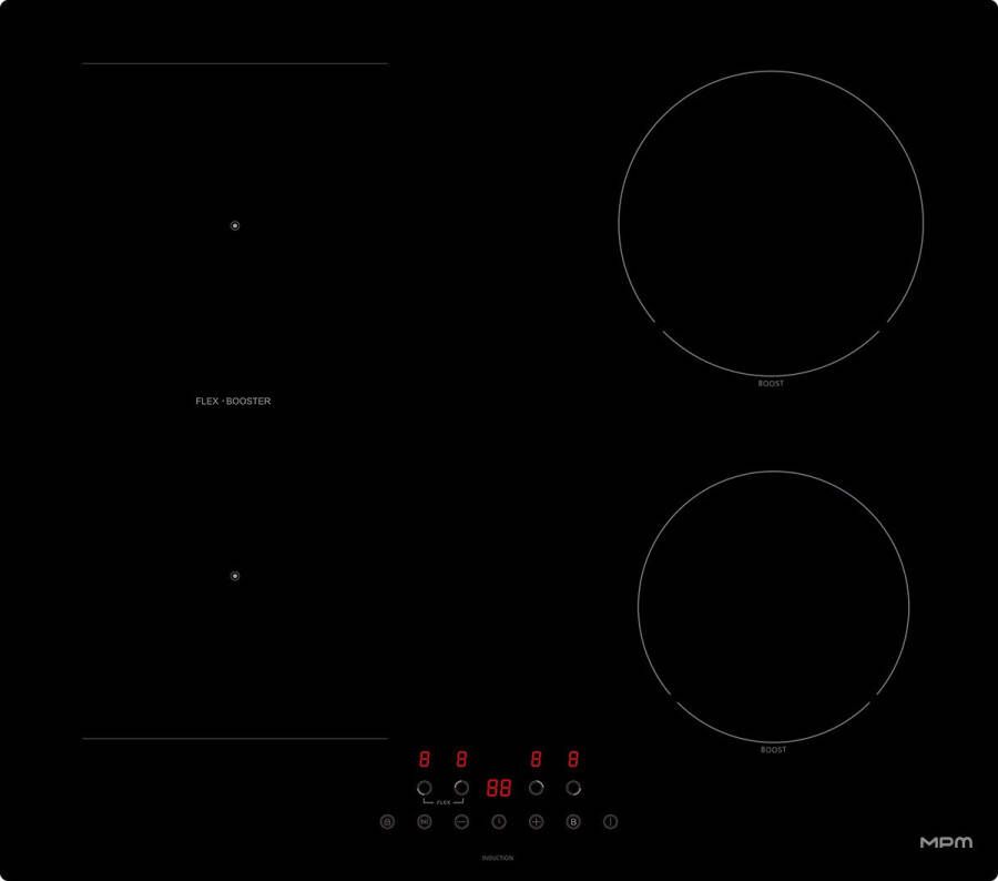 MPM -60-IM-15 Inbouw Inductiekookplaat – 4 Kookzones – Touchbediening – Timer – Restwarmte-indicatie – Zwart Glas