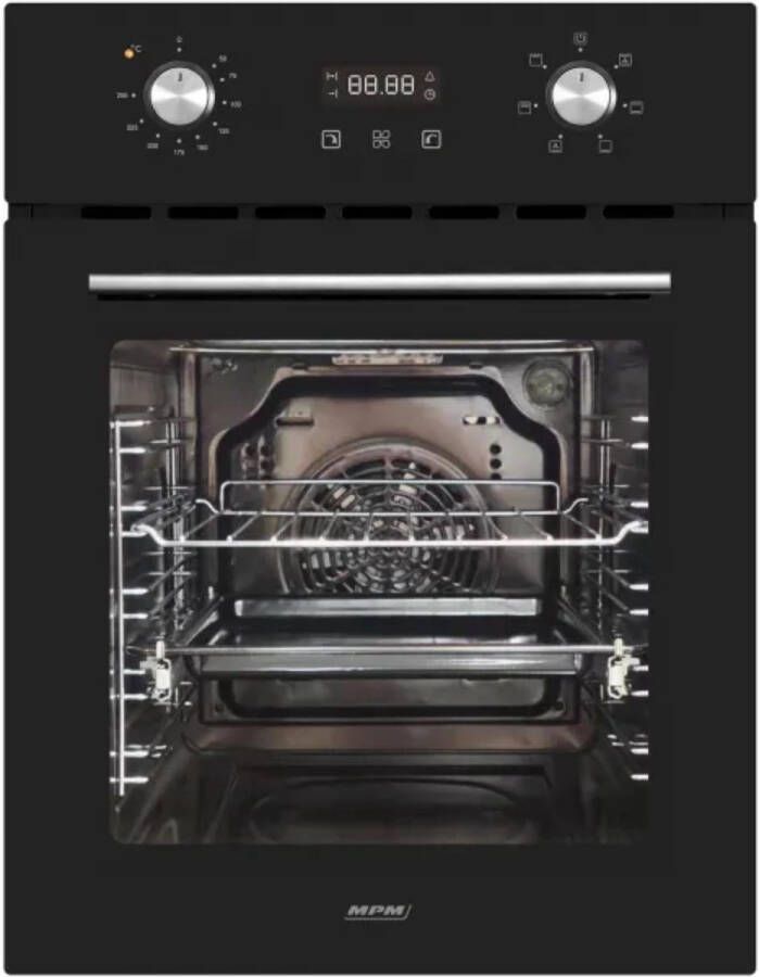 MPM -45-BO-22 Inbouw Oven – Heteluchtoven met Grill – 50 Liter – 45 cm – Energieklasse A – 6 Functies – Uittrekbare Knoppen & Touch Control – Zwart Glas