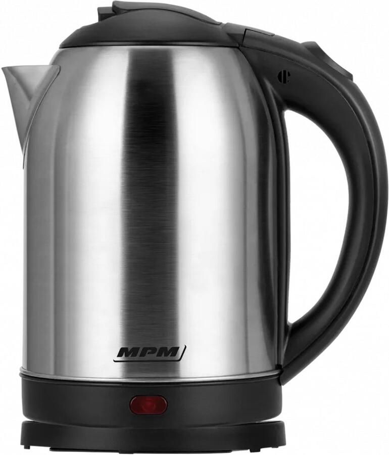 MPM Elektrische Draadloze Waterkoker – 1 7 Liter – 1800 W – Automatische Uitschakeling – Droogkookbeveiliging – 360° Draaibare Voet – Zilver