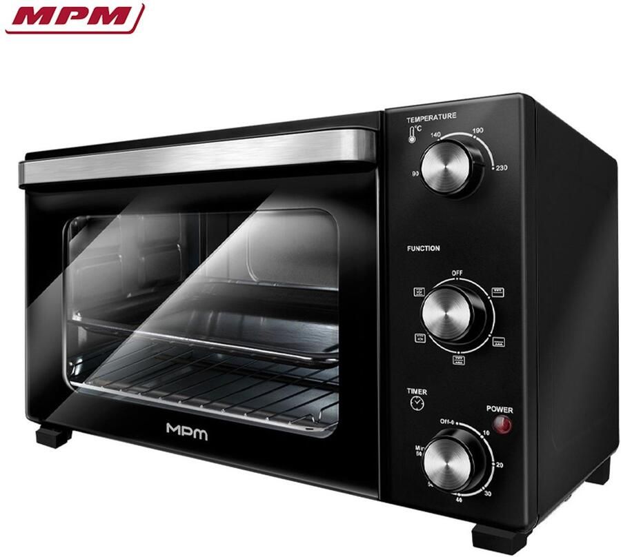 MPM MPE-16 T Mini Oven – Elektrische Oven 35L – 1500W – Boven Benedenwarmte – Hetelucht – Timer – Dubbel Glas – Zwart