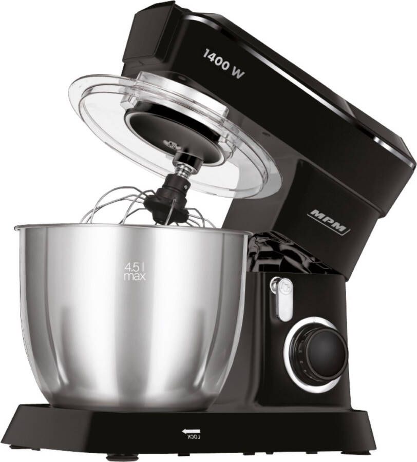 MPM Planetaire Keukenmachine met Accessoires Keukenmixer met Twee Mengkommen 4 5 + 5 Liter Keukenrobot 1400W Zwart