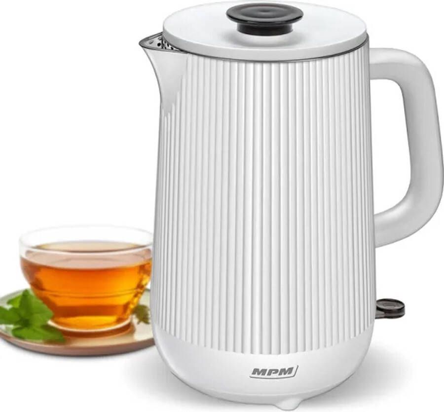 MPM Stille Dubbelwandige RVS Waterkoker van 1 7 Liter met 1800W Coolwall Wit