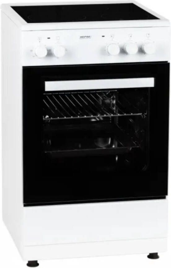 MPM Vrijstaand Elektrisch Fornuis – 50 cm – 3 Keramische Kookzones – 48L Oven – Energieklasse A – 2 Jaar Garantie – Wit Zwart