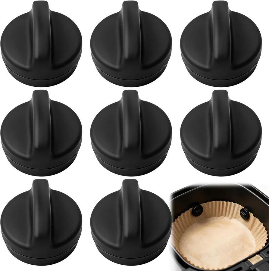 MQWDGJ 8 stuks siliconen magneten voor airfryer tot 230 °C accessoires voor heteluchtfriteuse Houdt bakpapier vast voorkomt wegglijden en aanbranden tijdens het bakken geschikt voor levensmiddelen (zwart)