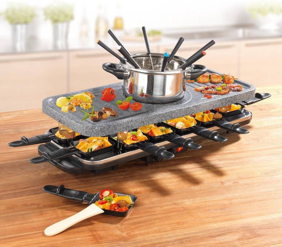 Gourmetmaxx raclette en fondue combi XXL elektrische raclette grill fondue voor 12 personen keramische antiaanbaklaag & stenen plaat - Foto 3