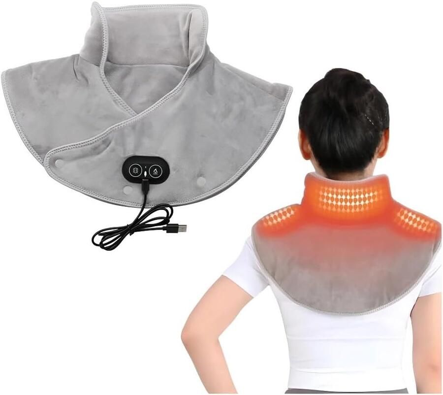 Mrilary Grijze draagbare USB-verwarmingspad voor nek en schouders 3 vibratiestanden en warmteniveaus snel opwarmen in 60 seconden voor iedereen die ontspanning en comfort zoekt