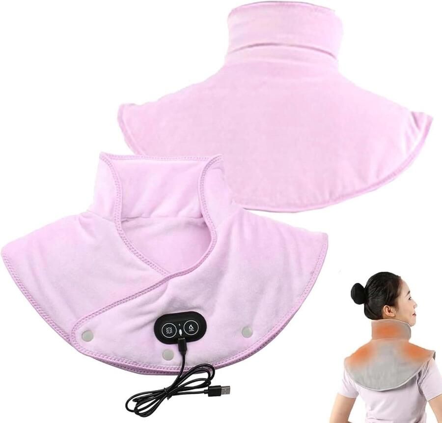 Mrilary Roze draagbare USB-verwarmingspad voor nek en schouders 3 vibratiestanden en warmteniveaus snel opwarmen in 60 seconden voor iedereen die ontspanning en comfort zoekt