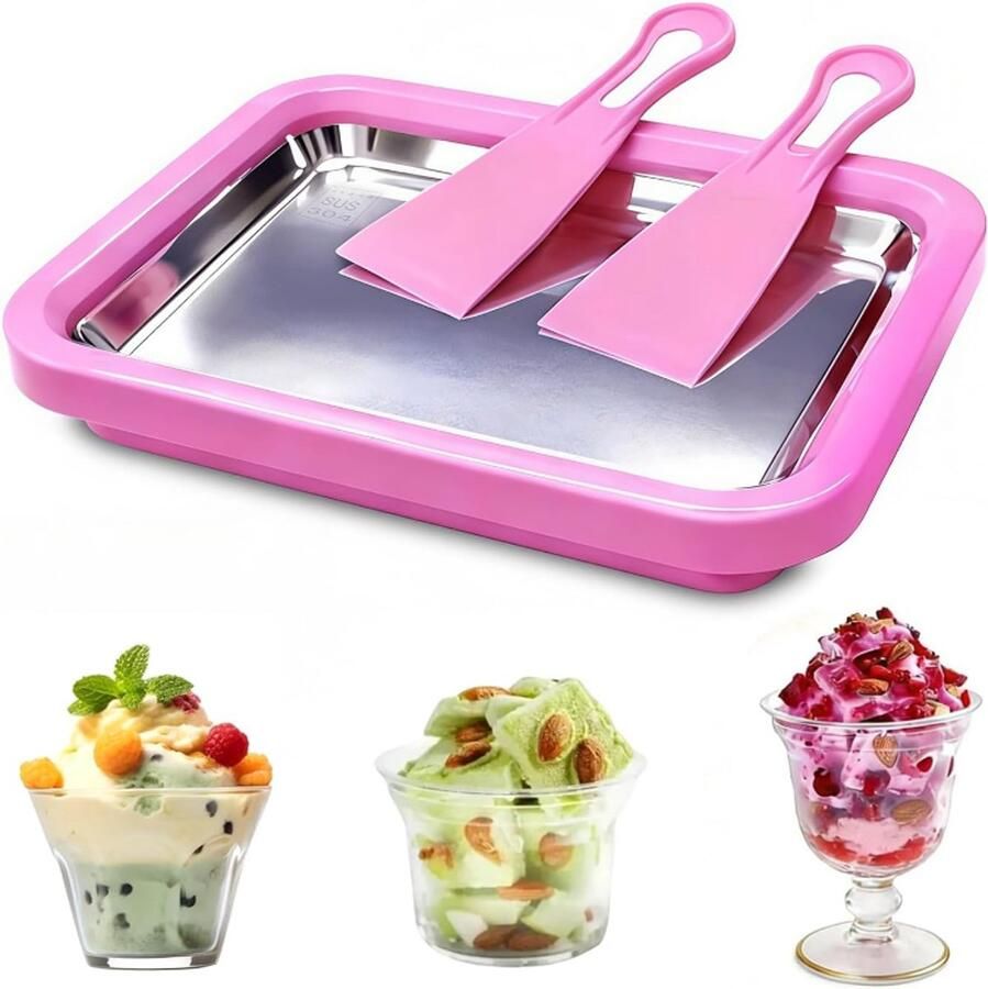 Mrilary Roze Instant ijsmachine ijsroller bevroren yoghurtvorm instant gelato pan rol zelfgemaakte doe-het-zelf-en voor leuke ouder-kindactiviteiten voor het hele gezin EAN: 8721597006245 Ijsmachine
