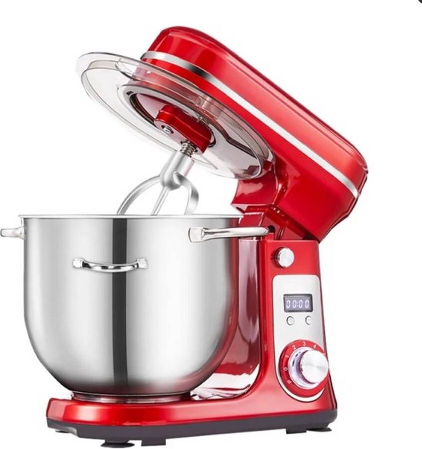 Mrs. Jones Biolomix Keukenmachine 3-in-1 Keukenrobot Hakmolen Mixer met mengkom Keukenmixer 1200W RVS Mengkom (6L) Rood