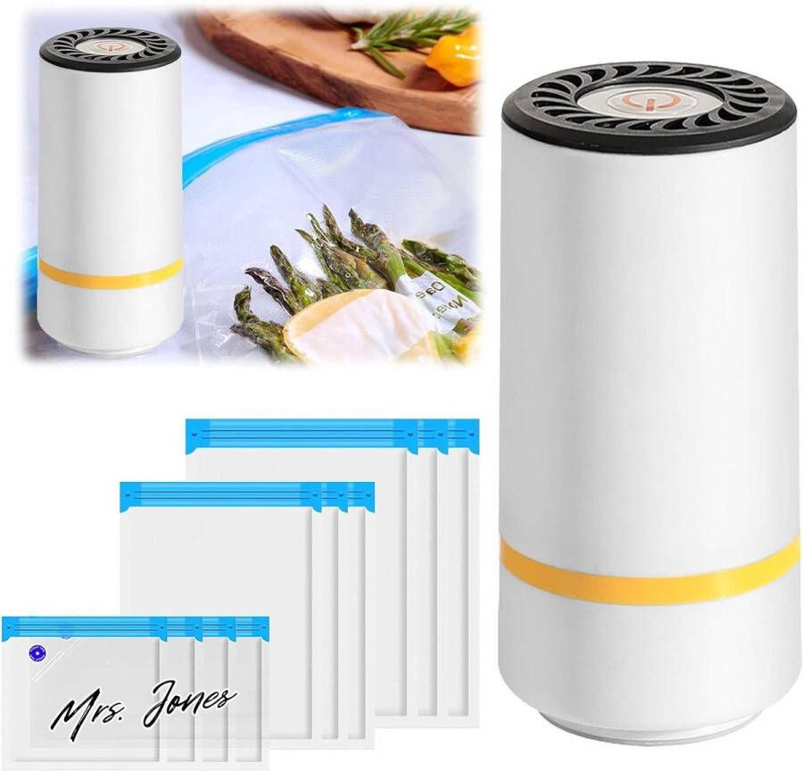Mrs. Jones Draagbare Vacuüm Sealer Set 10 Vacuümzakken Voedsel Sealers Oplaadbare Mini Bag Sealer
