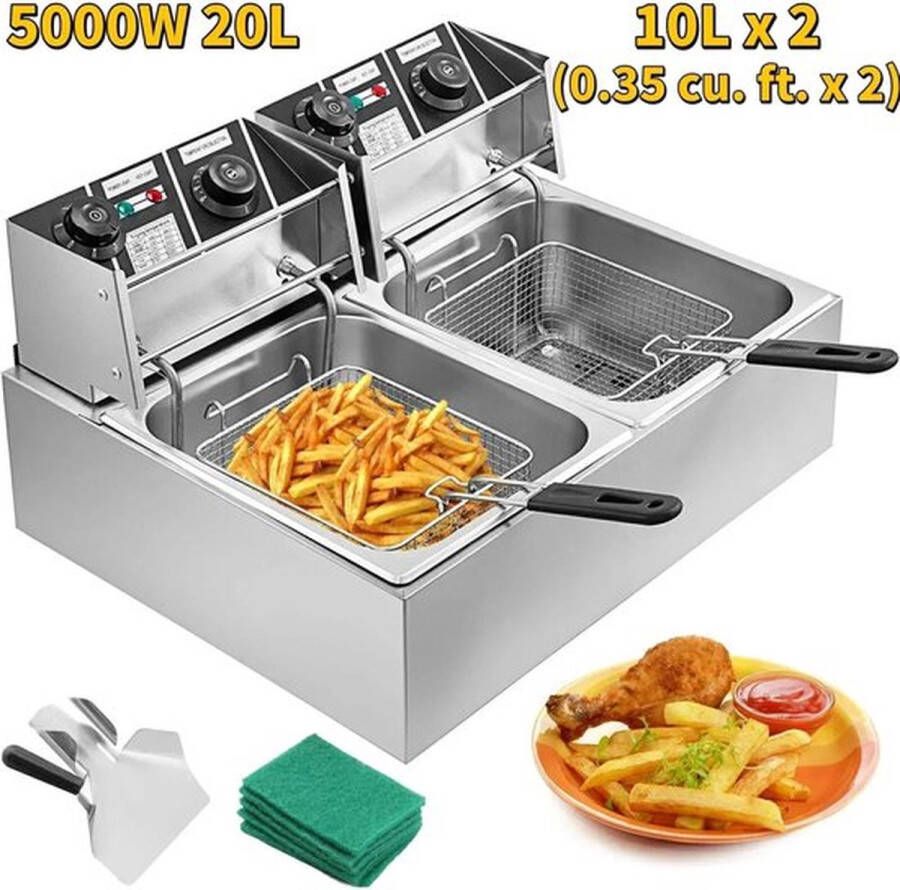Mrs. Jones elektrische friteuse Dubbele frituurpan 2x 6L Dubbele tanks van roestvrij staal Grote frituurpan