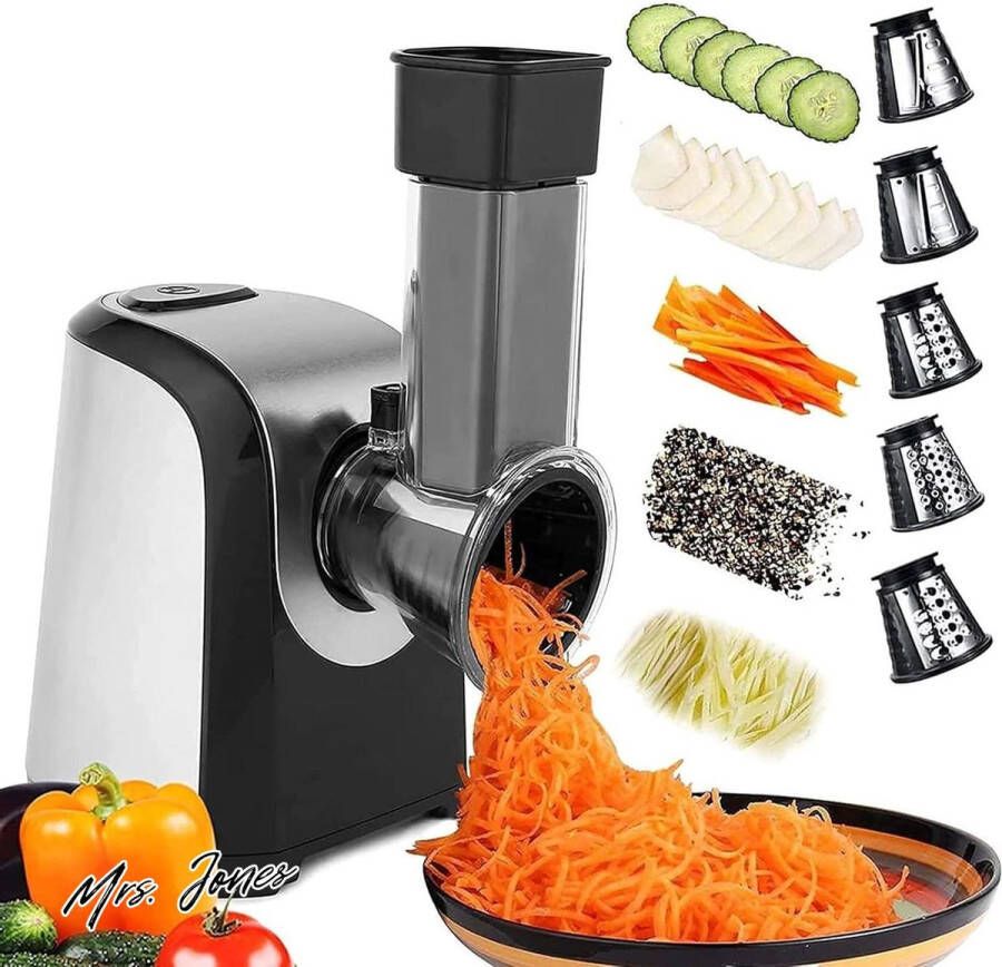 Mrs. Jones Elektrische groentesnijder- groenteschaaf- 150 W elektrische keukenrasp hakmolen met 5 kegelmessen