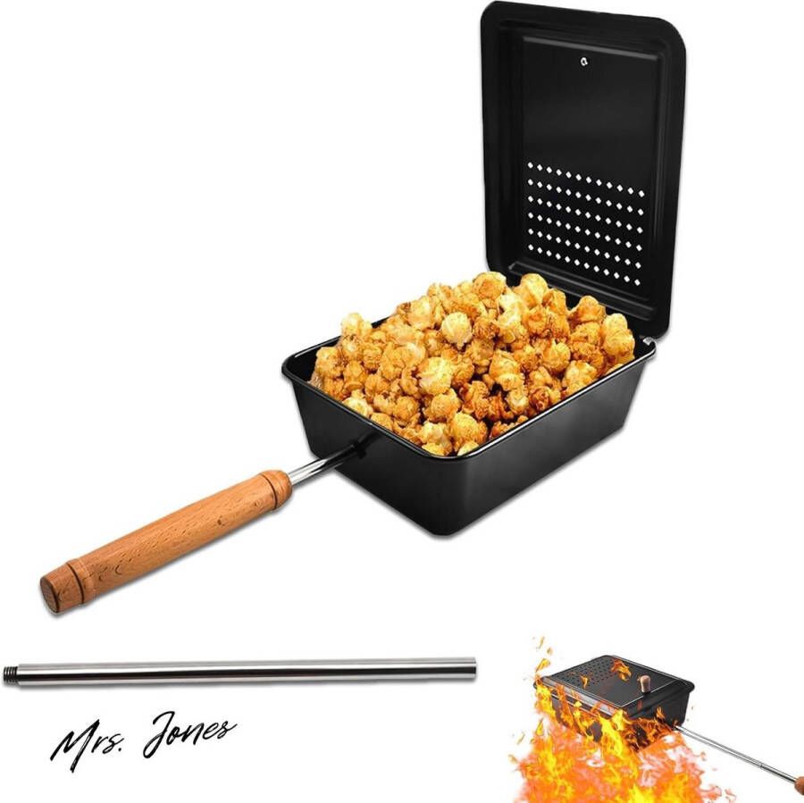 Mrs. Jones Popcornmaker met afneembare verlengde grip robuuste stalen constructie voor veelzijdig gastronomisch popcornkoken ideal voor keuken kamperen en feestelijke bijeenkomsten