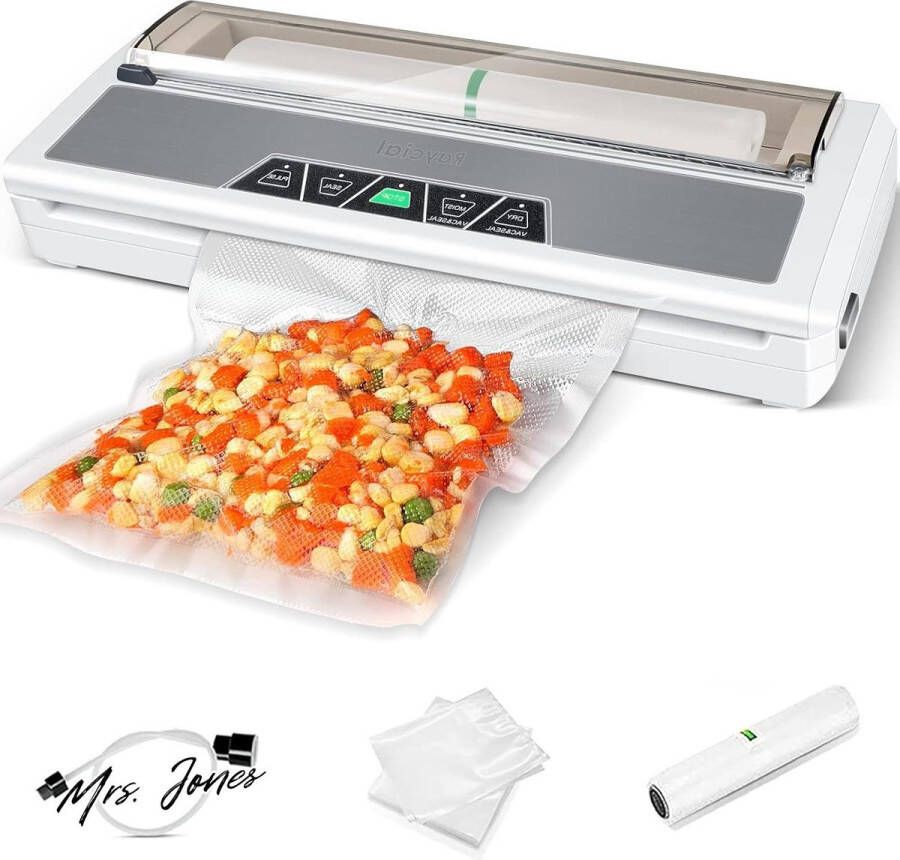 Mrs. Jones Vacuümmachine 80 Kpa roestvrij staal vacumeerapparaat droge en vochtige levensmiddelen cutter en folierollen vacuümfolie flexibele slangen
