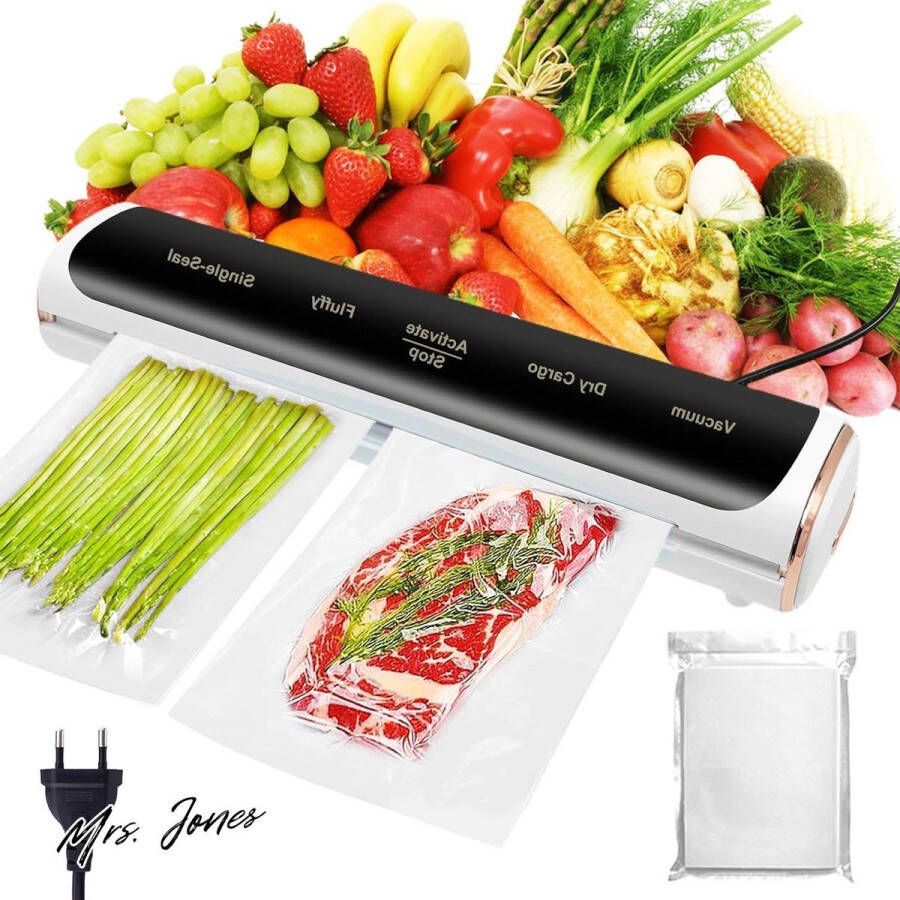 Mrs. Jones Vegena Vacuümmachine 5-in-1 vacuümapparaat folielasapparaat incl. 10 vacuümzakken voor levensmiddelen automatisch vacuümapparaat voor nat en droog voer