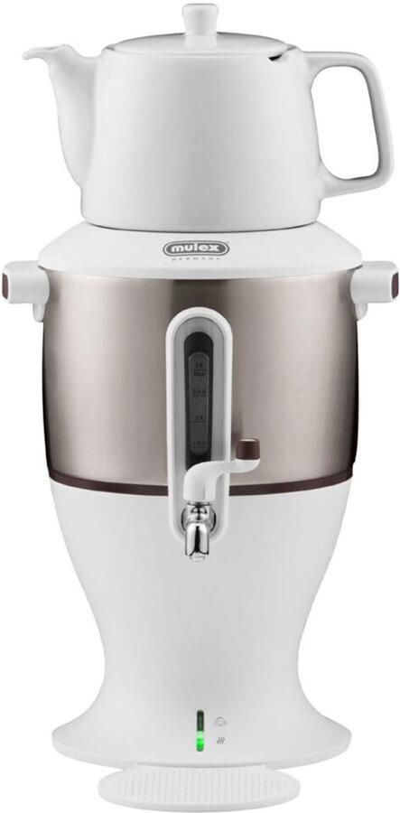 Mulex MX021 Samovar Wit Turkse Theemachine 3.0 + 1.1 liter Rvs Led-indicator 1800 W Porselein theekan