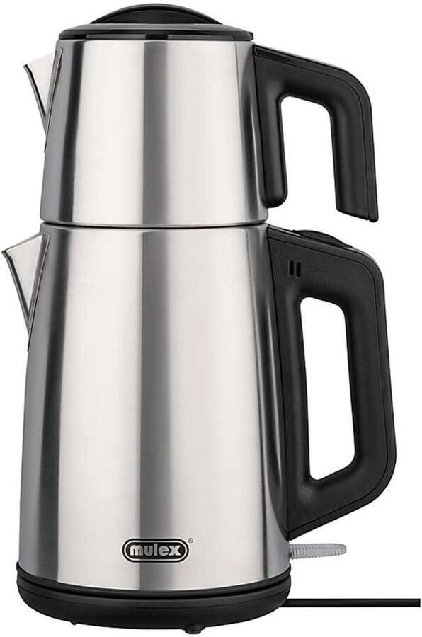 Mulex MX050 Tea express elektrische Turkse theepot Zilver Rvs 2.0L + 1.2L Led-indicator 360° basis 1650 W
