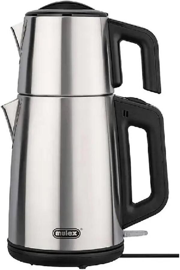 Mulex MX050 Tea express elektrische Turkse theepot Zilver Rvs 2.0L + 1.2L Led-indicator 360° basis 1650 W