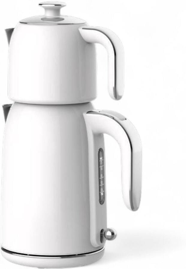 Mulex MX064 Tee express elektrische Turkse theepot Wit Rvs 1.7L + 1.0L Led-indicator 360° basis 1850 W