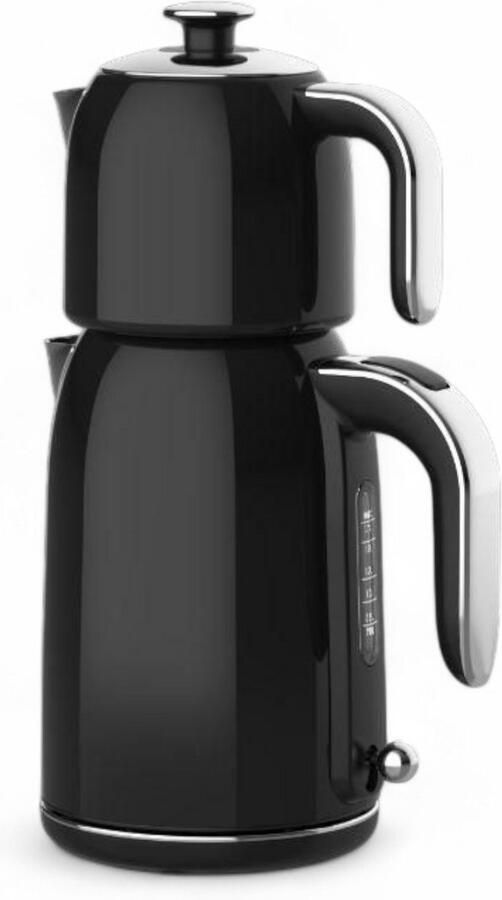 Mulex MX066 Tee express elektrische Turkse theepot Zwart Rvs 1.7L + 1.0L Led-indicator 360° basis 1850 W