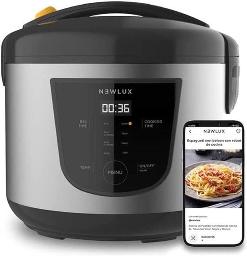 Multifunctionele keukenrobot capaciteit 5 liter programmeerbaar tot 24 uur automatisch koken 8 vooraf ingestelde menu's en warmhoudfunctie tot 24 uur. Inclusief anti-aanbakemmer