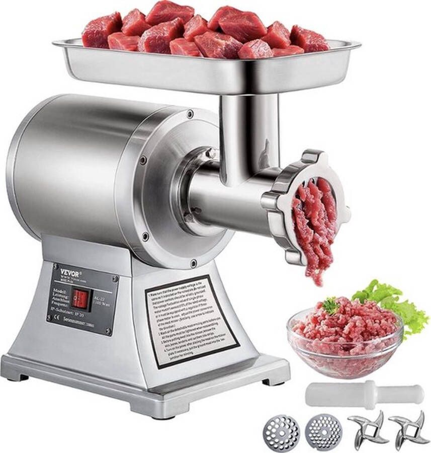 Multis -Elektrische Vleesmolen Vleessnijmachine Vleesmachine Vleessnijder 120 Kg u 850W RVS