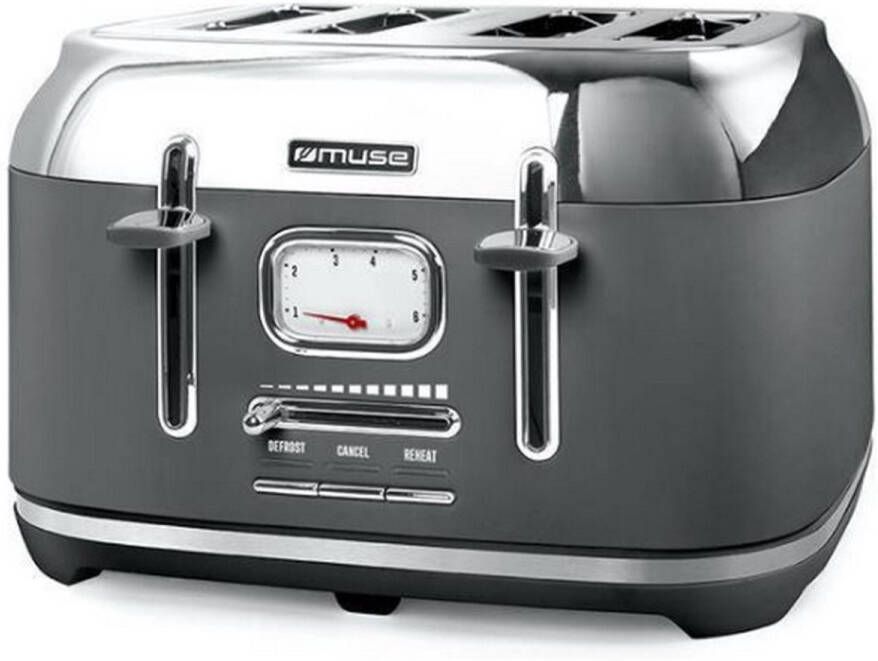 Muse Electronics Broodrooster met 4 sleuven 1800w grijs roestvrij staal muse MS131DG