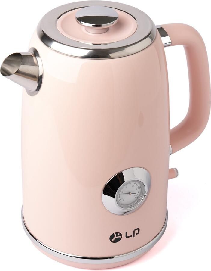 MUVANO Elektrische waterkoker 1.7L Drinkwaterkoker Roestvrijstalen ketel Retro keukenapparaat – Roze – 304 staal – Automatisch uitschakelen – Thuiskeuken – 245*170*240 mm– Rozeg