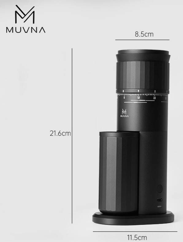 MUVNA USB-C oplaadbare bonen maler 100 verstelstanden 55-65 RPM Koffie Espresso Bonenmaler Compact 21 5 cm hoog Stalen Conische maalschijven