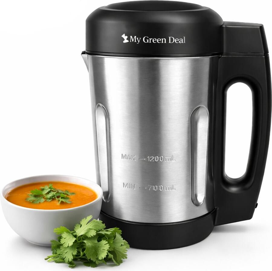 My Green Deal Soepmaker 2L 1000 Watt 6 programma's Timer Display RVS Zwart ook geschikt als Blender