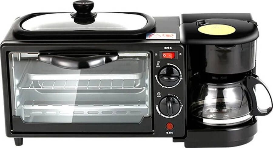 Buylin 3 in 1 Multifunctionele Ontbijtmaker Ontbijtmachine Oven Broodrooster Koffiezetapparaat Multifunctioneel 600W 35x30x25 Zwart