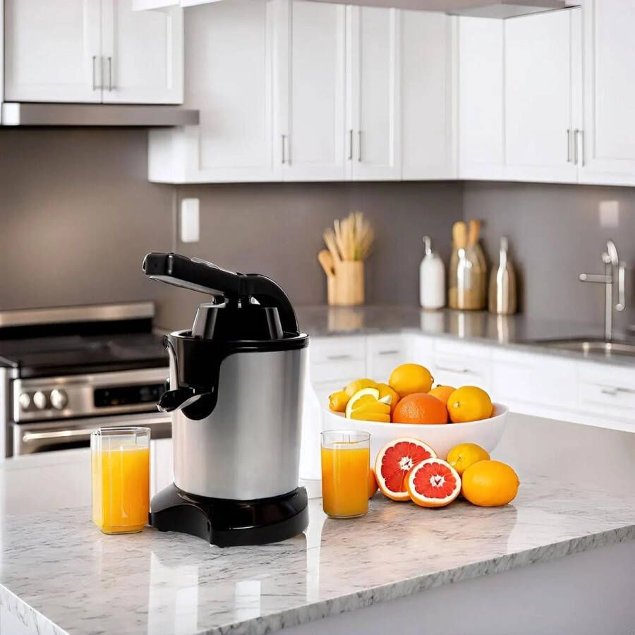 MyGroot Citruspers Elektrische Sinaasappelpers en Citroenpers met Pershendel RVS Met hendel Zilver Zwart - Foto 2