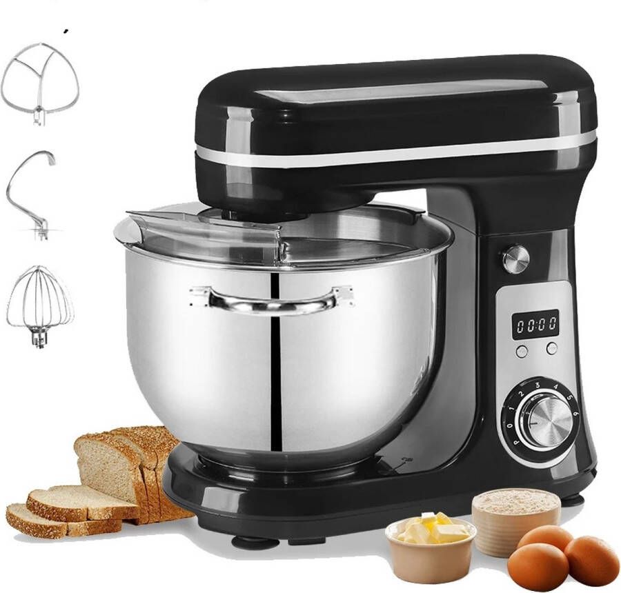 MyGroot Deegmachine Mixer met kom Keukenmixer 6 Liter Kneedmachine Keukenmachine 4KG RVS Deegmixer Zwaar Deeg Zwart