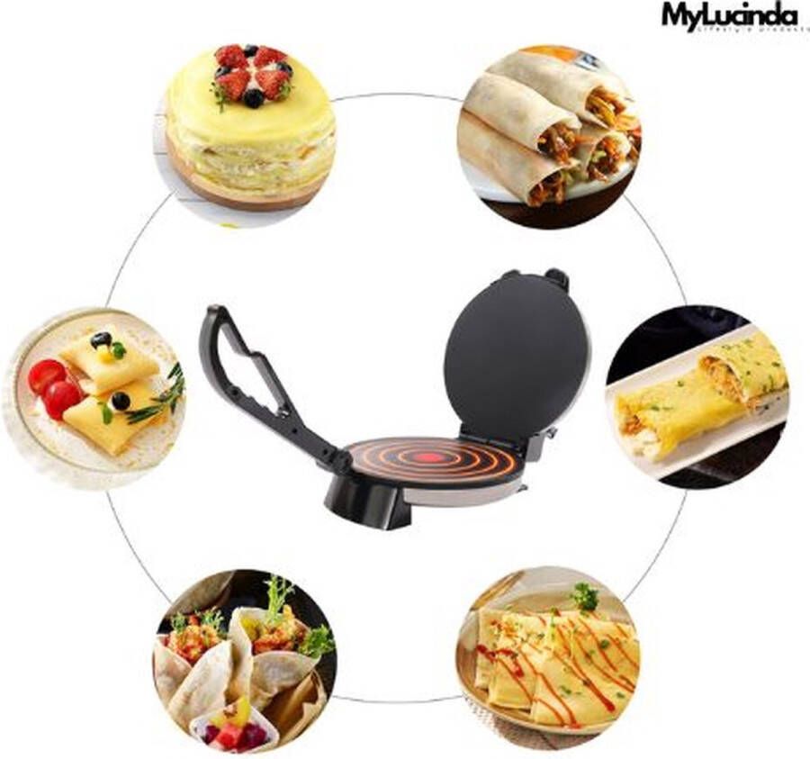 Mylucinda Elektrische Crepe Maker 220V – Automatische Roestvrijstalen Anti-aanbak Pan voor Crepes Chapati Tortilla Roti & Indiase Brood