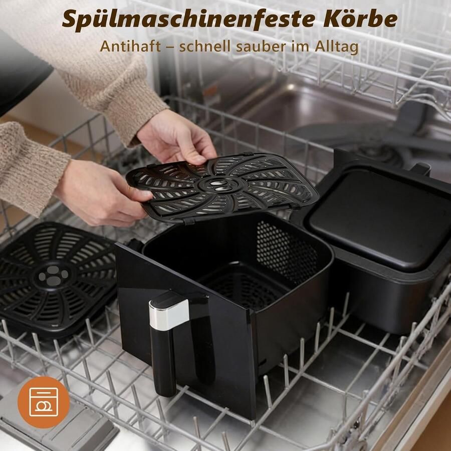 #N Glitzerlife Heteluchtfriteuse Dual-Zone Dual-Chamber 11L Heteluchtfriteuse 13-in-1 2800W Touchscreen Timer en Temperatuurregeling Zwart Huishoudelijke Heteluchtfriteuse voor Dagelijks Koken