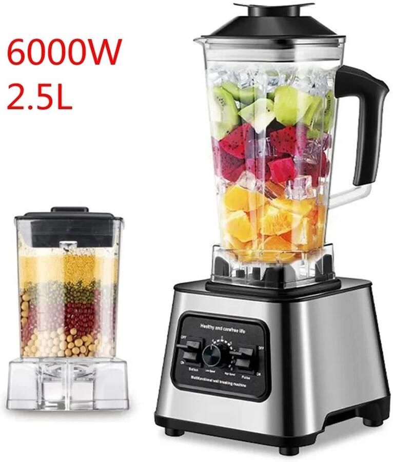 Naamloos Kelseek Blender Mixer Juicer Smoothie maker Keukenmachine Tafelblender Keukenmixer 2.5L 6000W EU-stekker Zilver
