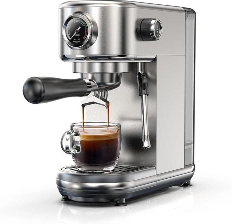 NaevaMi Espressomachine Koffiezetapparaat Koffiemachines Koffieapparaat Semi Automatisch Chroom 20 Bar Temperatuur Instelbaar Hoogwaardige RVS Behuizing 5-10 Kopjes 51mm Portafilter