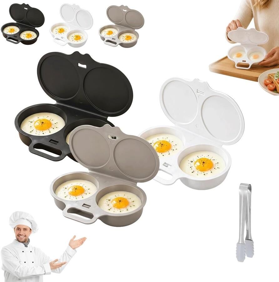 Namajunas Eierkoker magnetron Eierkoker 2 eieren 3 stuks Ei pocheerder met deksel en handvat Keuken accessoire Snel en olievrij koken Keukenhulp Voedselveilig PP & onmisbare keukenallrounder