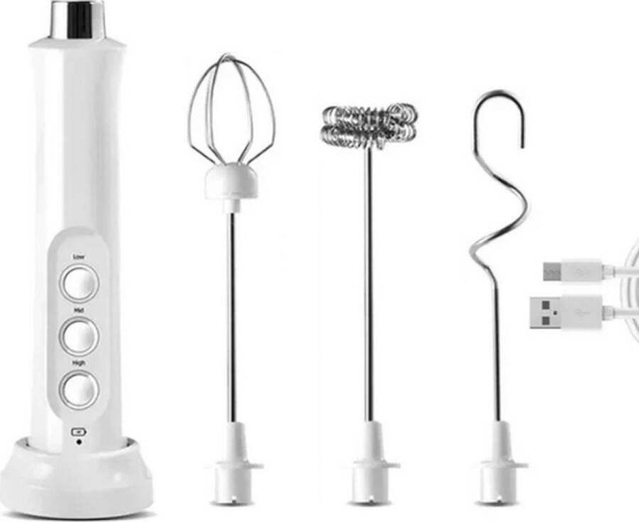 Narlonzo 3 in 1 staafmixer Draadloos USB 3 Opzetstukken 2.5V 3 Snelheden Wit Melksopschuimer Mixer