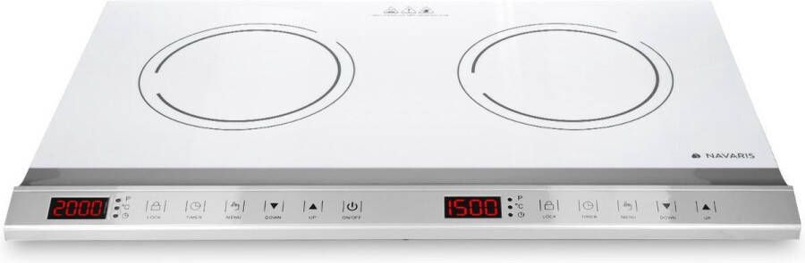 Navaris dubbele inductiekookplaat 3500 W 2 kookzones met timer en automatisch panherkenning 2 pits inductie kookplaat Draagbaar Wit