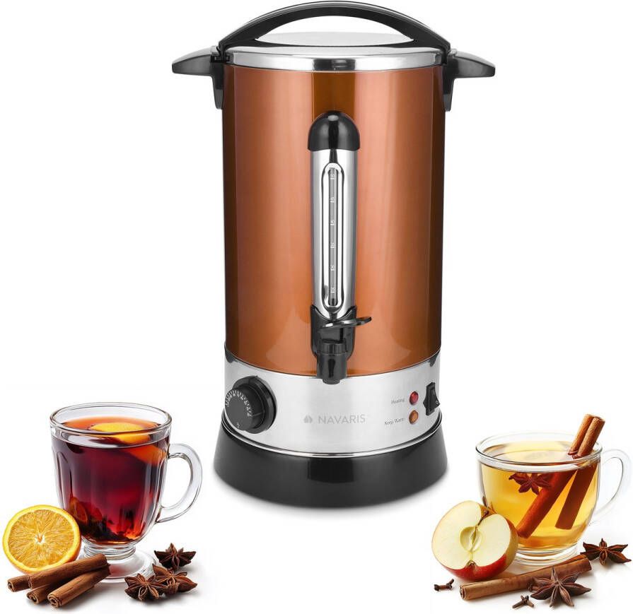 Navaris glühweinketel met temperatuurregelaar 10L RVS glühweinkoker met tap Warm water ketel Thermostaat Oververhittingsbeveiliging Koper